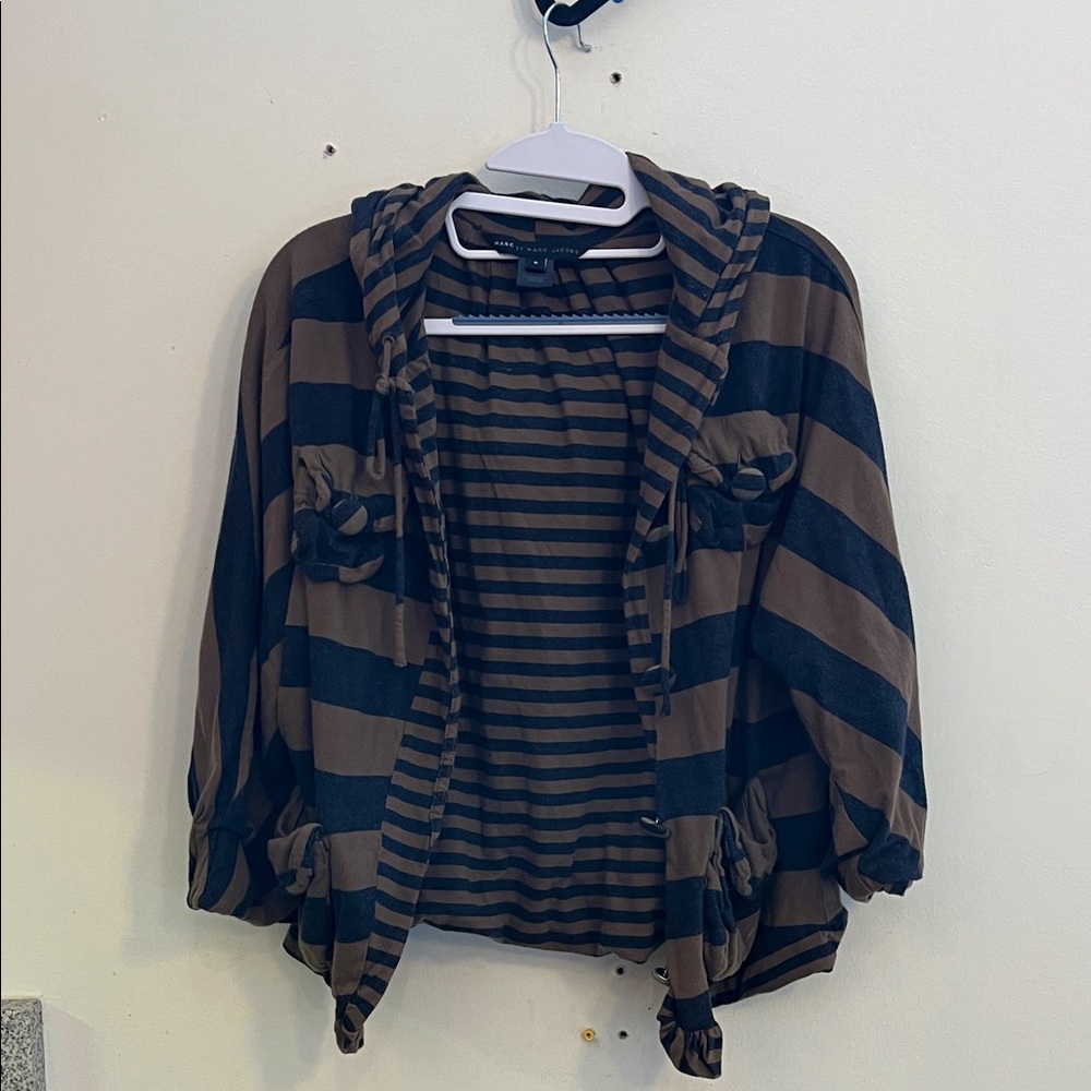 Marc Jacobs Brown and Black Striped Button Up Hoodie